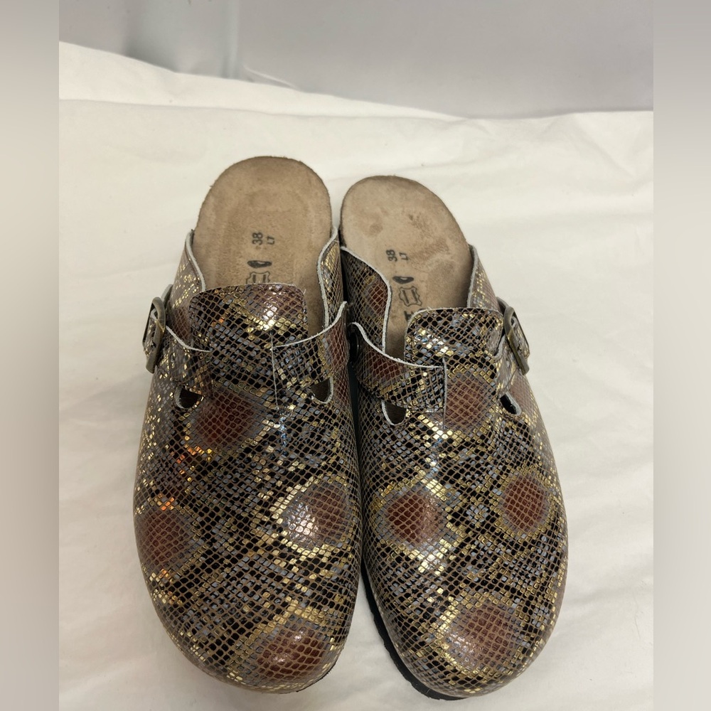 NAOT metallic snake skin look leather clogs 38 size 7